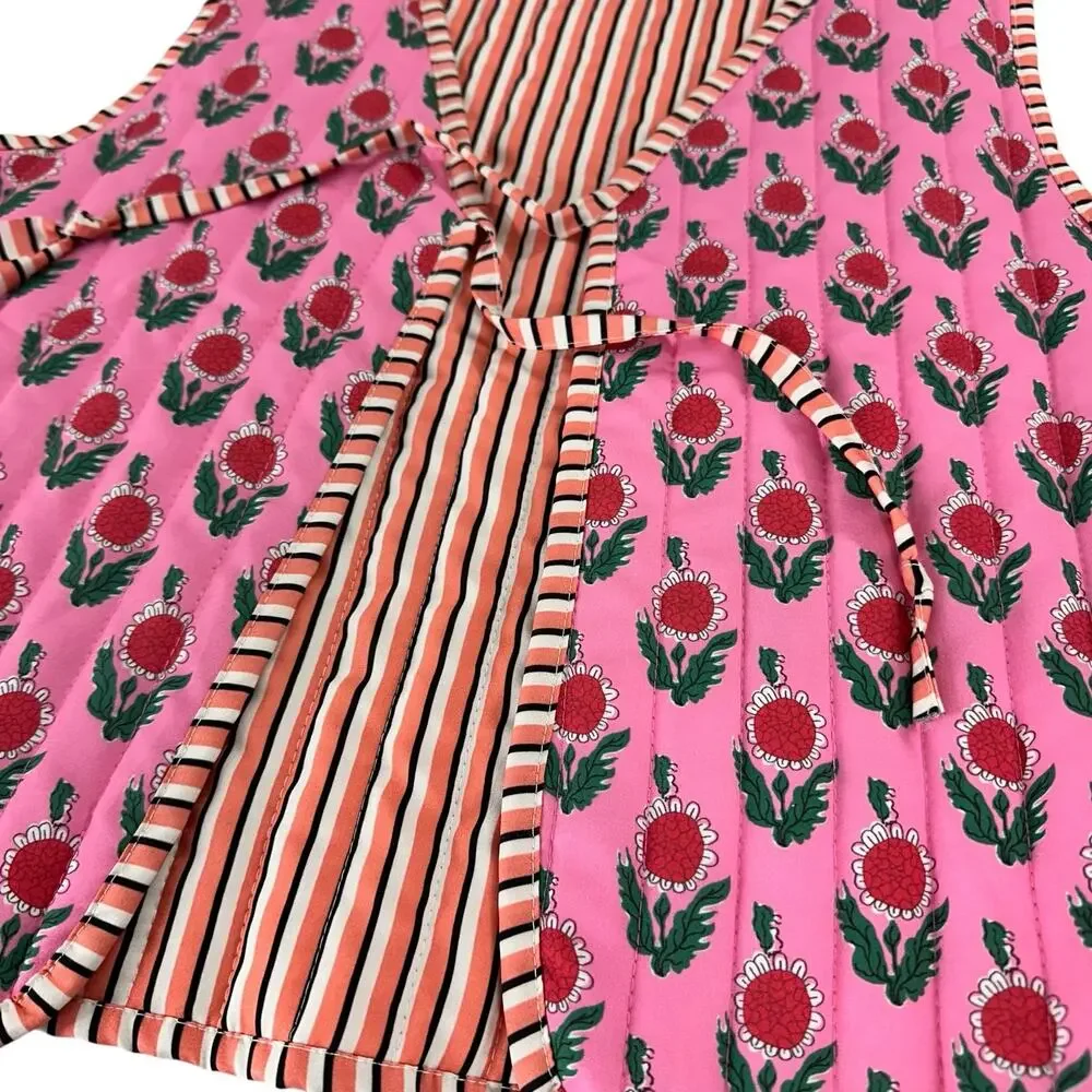 Womens Vest Size Medium Pink Floral Retro Quilt Look Unique Fun Flowers Casual - Picture 2 of 8